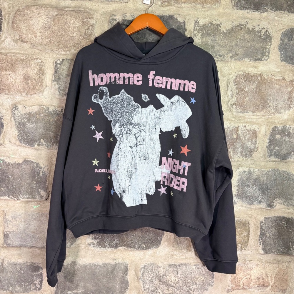 Homme + Femme Night Rider Graphic Hoodie Charcoal Black Size Small Cowboy NEW